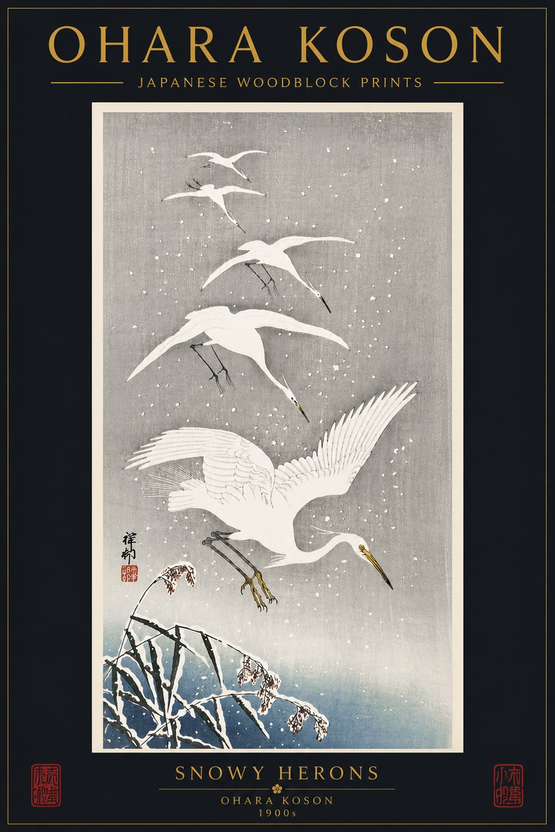 Ohara Koson Snowy Herons No6 - Plakat