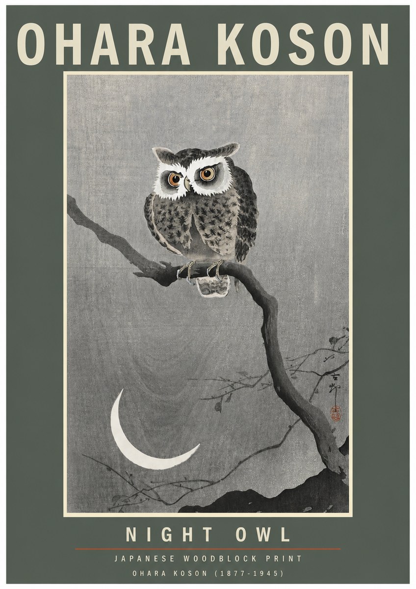 Ohara Koson Night Owl No3 - Plakat