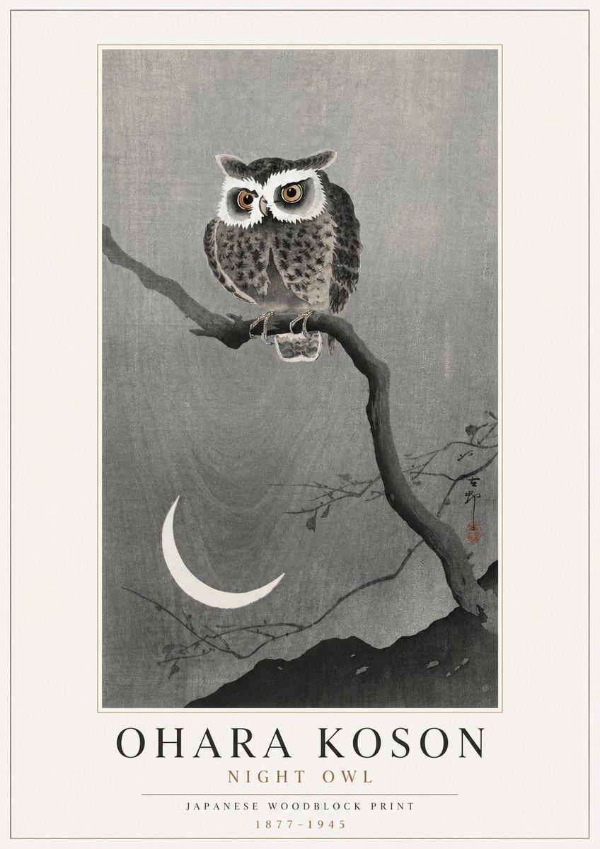 Ohara Koson Night Owl No4 - Plakat