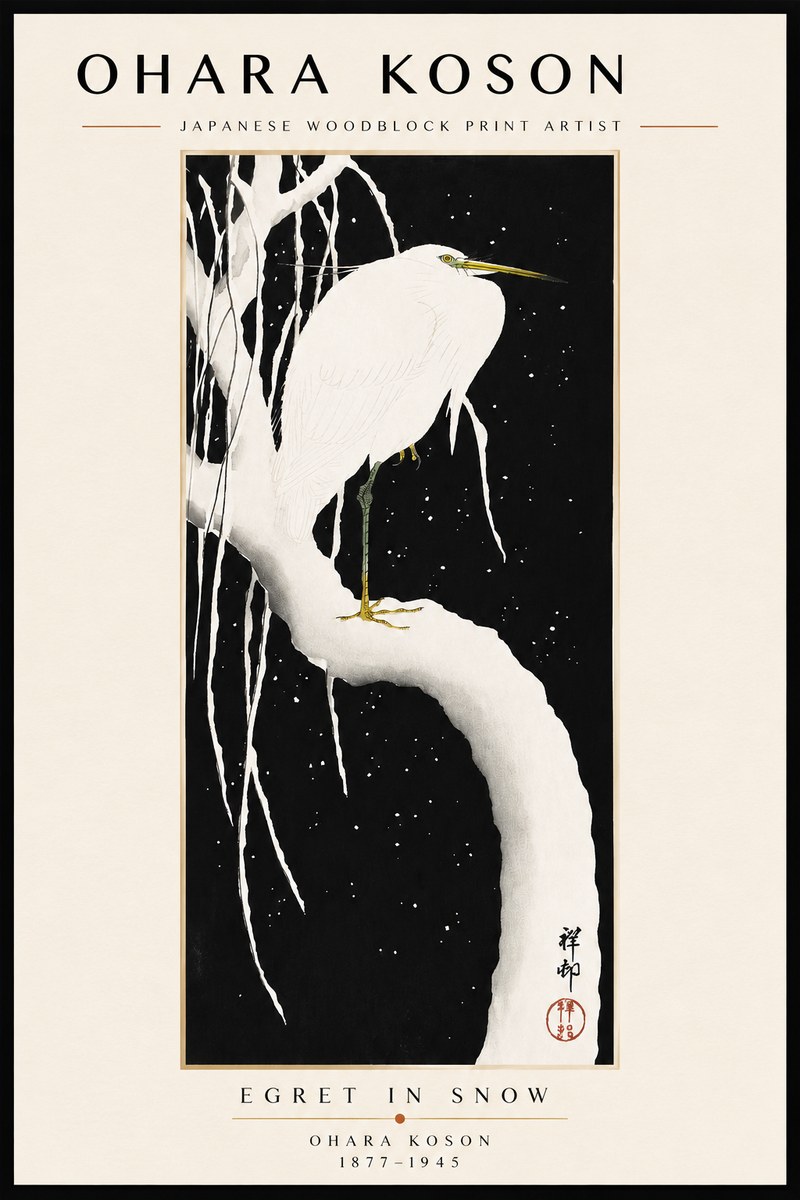 Ohara Koson Egret in Snow No3 - Plakat