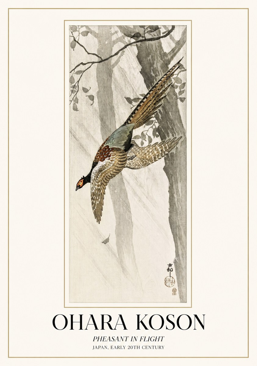 Ohara Koson Pheasant in Flight No1 - Plakat