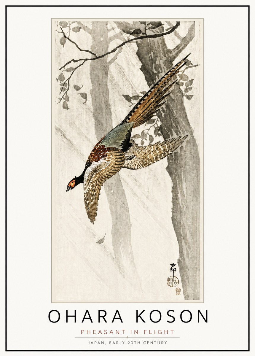 Ohara Koson Pheasant in Flight No4 - Plakat