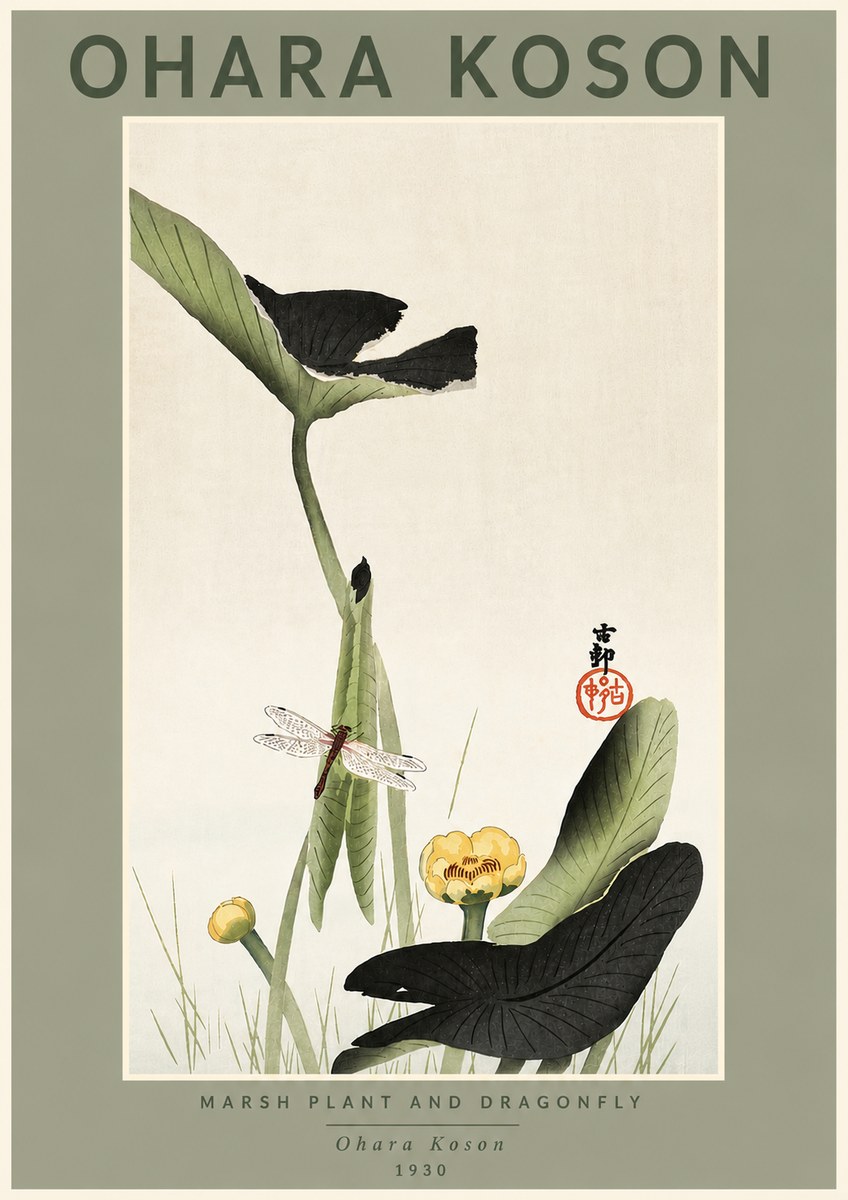 Ohara Koson Marsh Plant and Dragonfly No4 - Plakat
