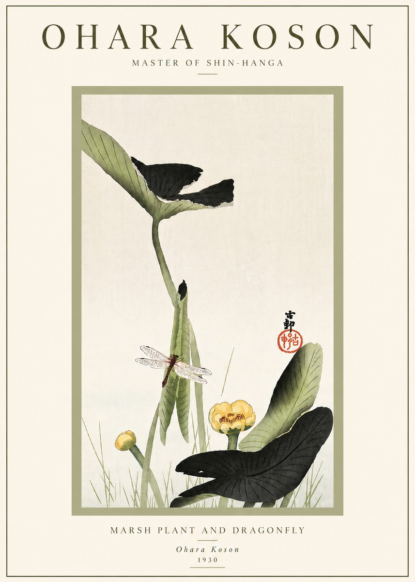 Ohara Koson Marsh Plant and Dragonfly No6 - Plakat