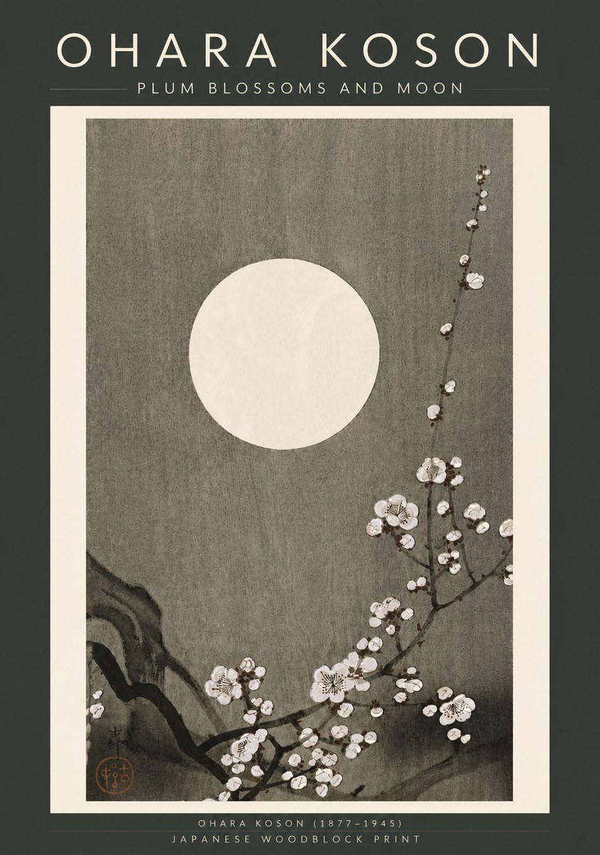 Ohara Koson Plum Blossoms and Moon No6 - Plakat