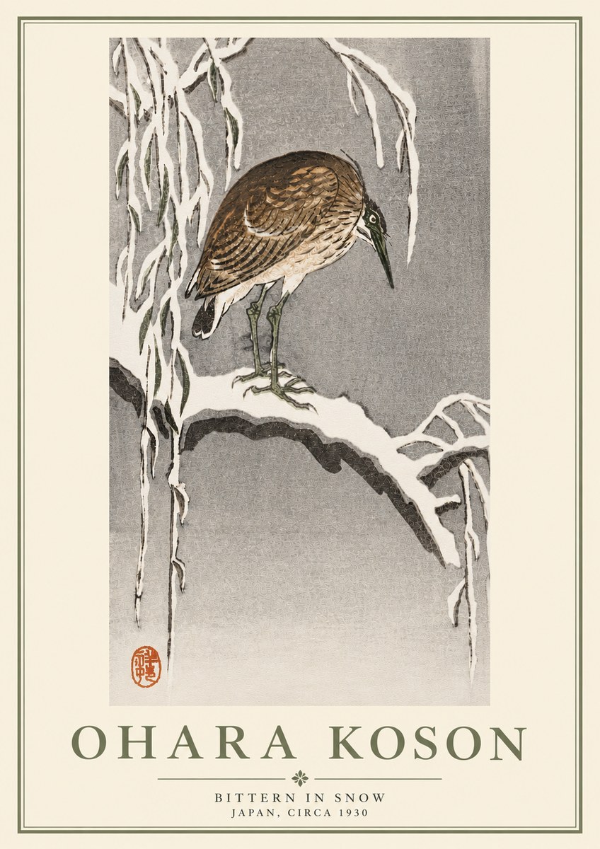 Ohara Koson Bittern in Snow No5 - Plakat