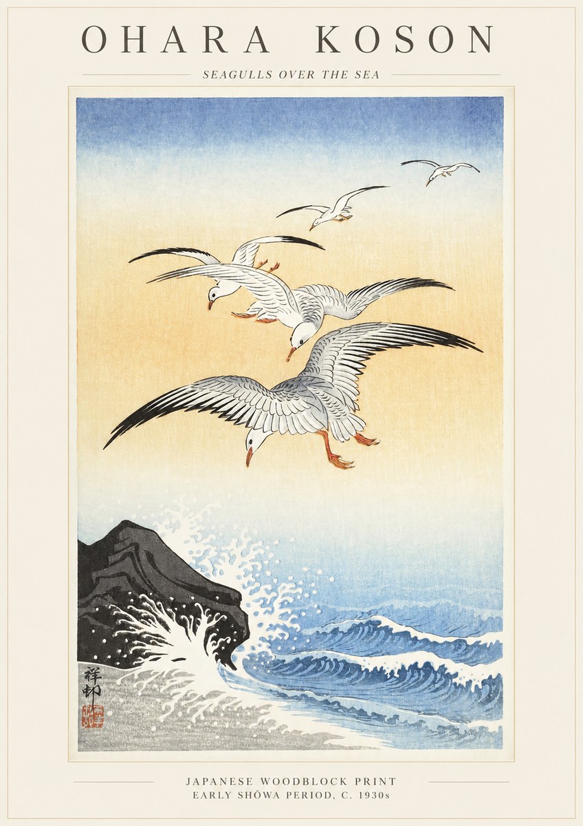 Ohara Koson Seagulls over the Sea No1 - Plakat