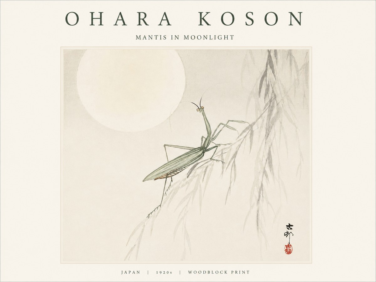 Ohara Koson Mantis in Moonlight No1 - Plakat