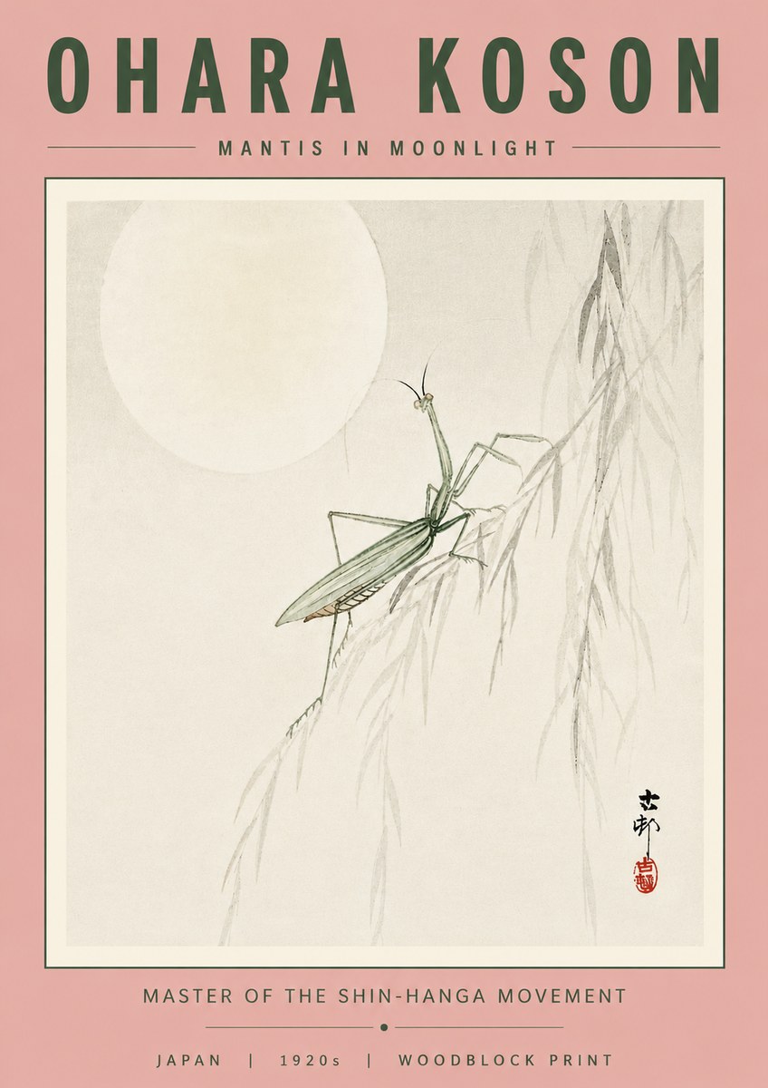 Ohara Koson Mantis in Moonlight No4 - Plakat