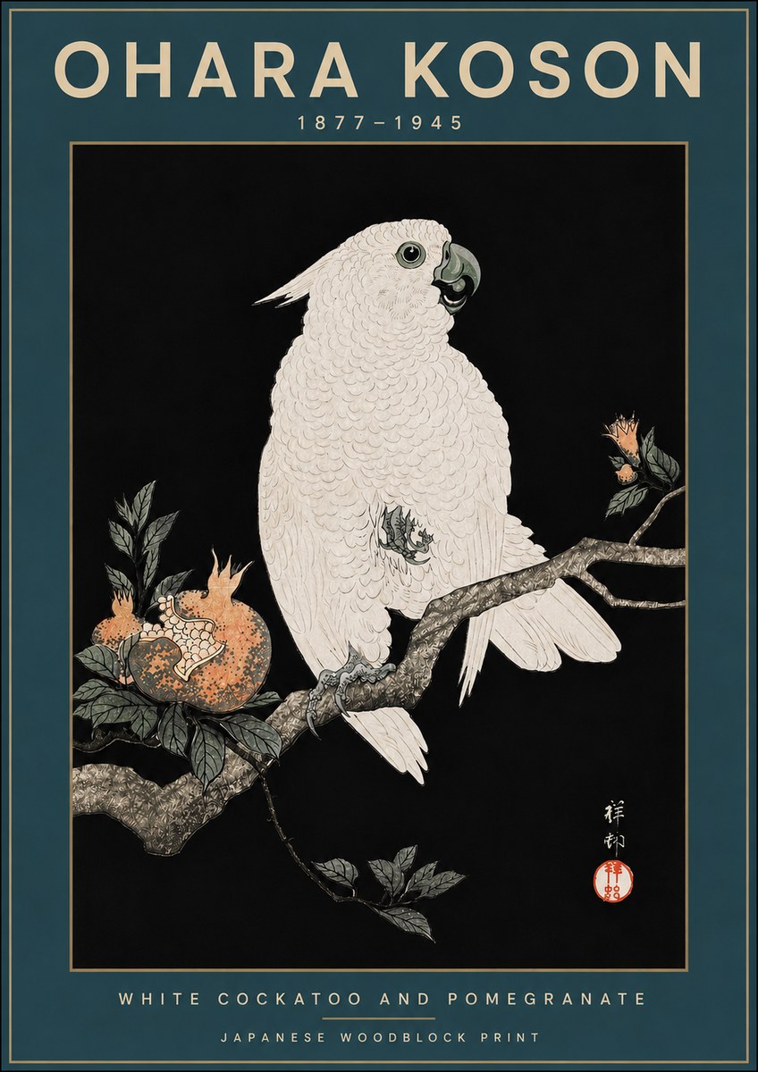 Ohara Koson White Cockatoo and Pomegranate II No3 - Plakat