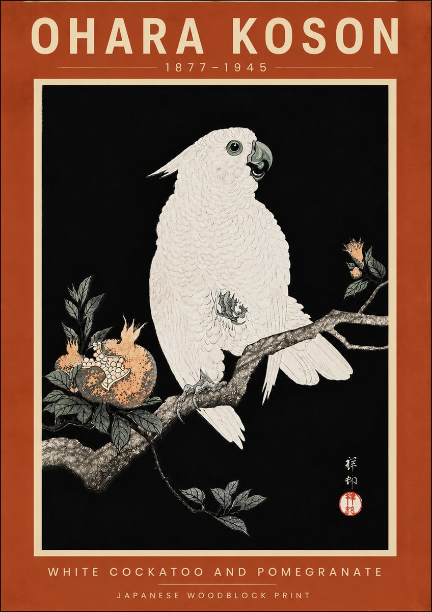 Ohara Koson White Cockatoo and Pomegranate II No6 - Plakat
