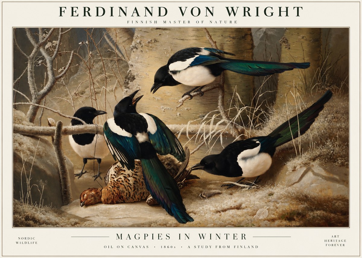 Ferdinand von Wright Magpies in Winter No4 - Plakat