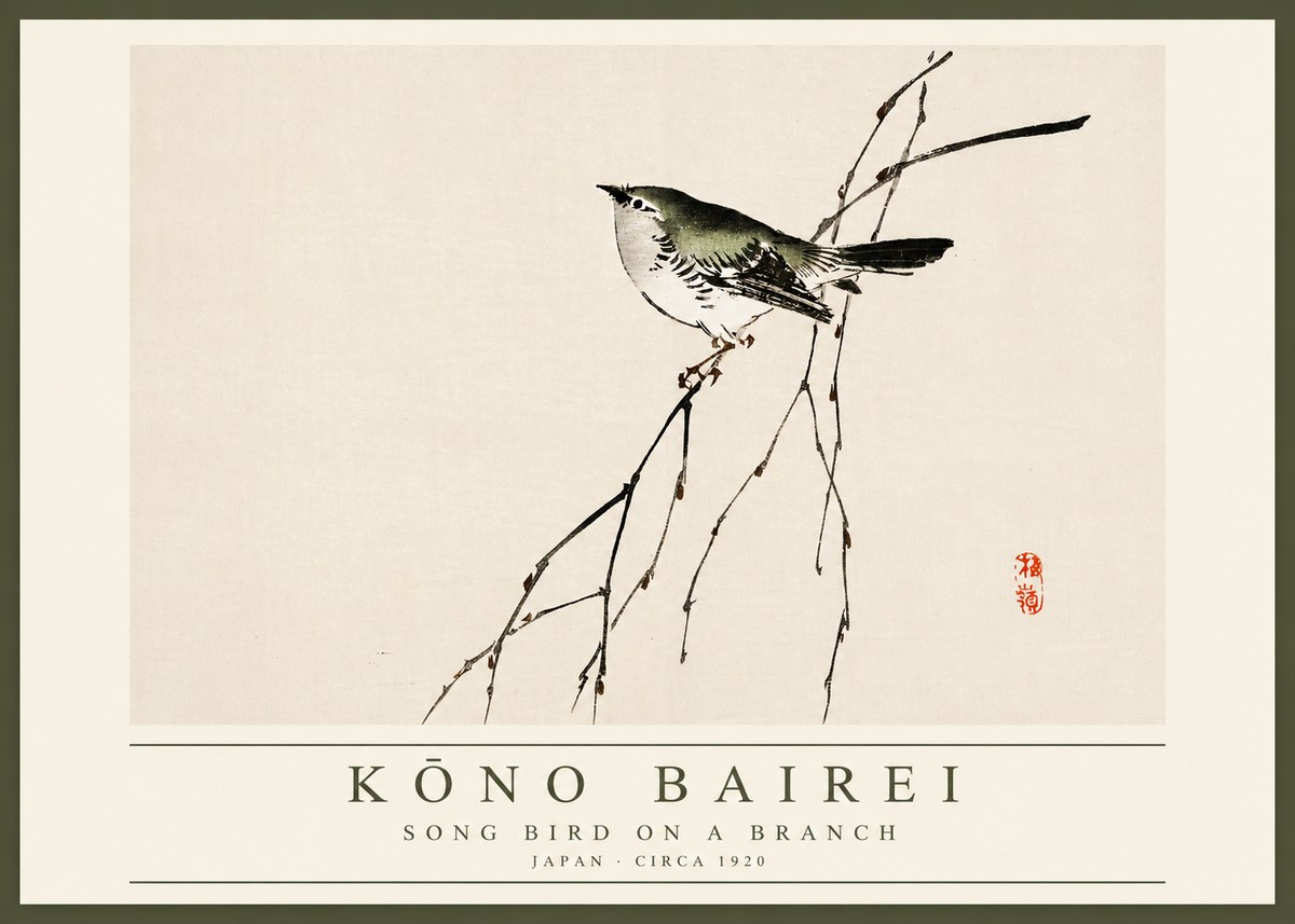 Kōno Bairei Song Bird on a Branch No2 - Plakat