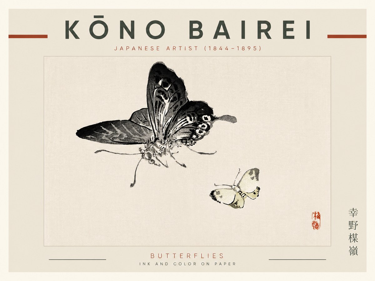 Kōno Bairei Butterflies No2 - Plakat