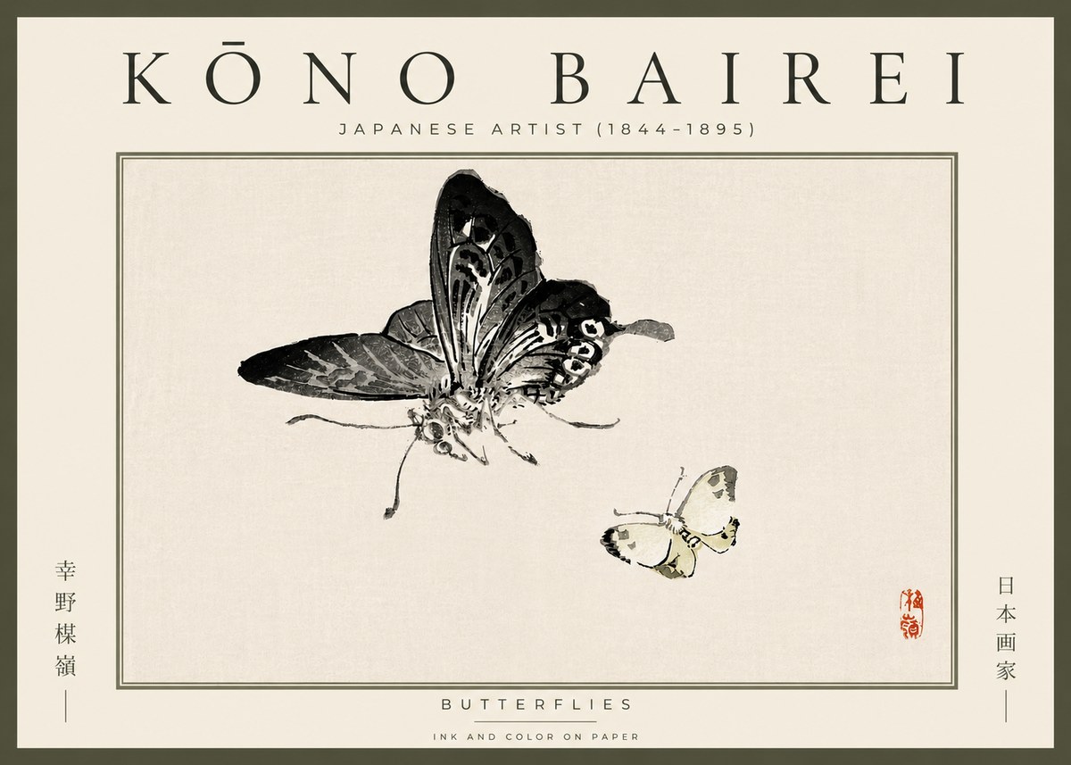 Kōno Bairei Butterflies No5 - Plakat