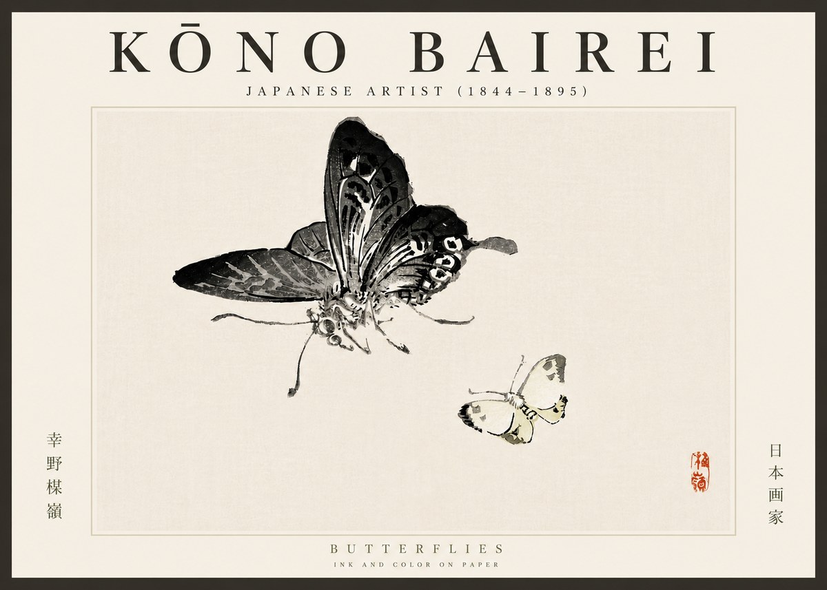 Kōno Bairei Butterflies No6 - Plakat