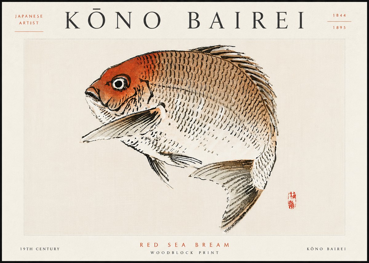 Kōno Bairei Red Sea Bream No6 - Plakat