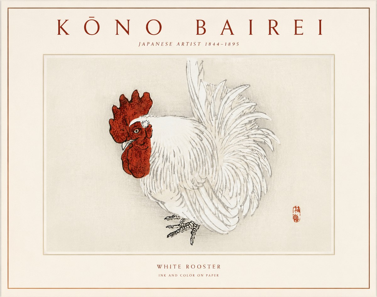Kōno Bairei White Rooster No1 - Plakat