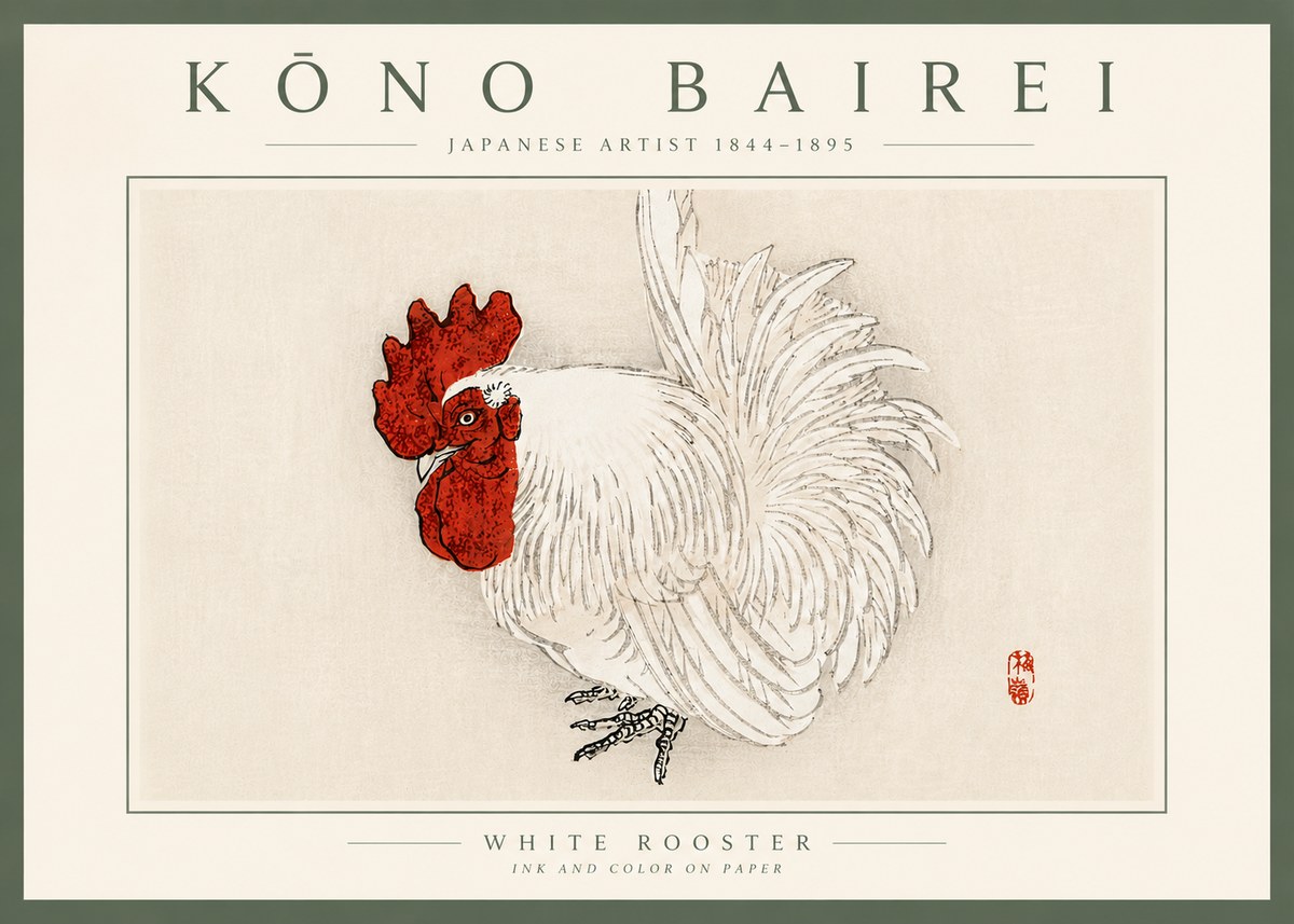 Kōno Bairei White Rooster No5 - Plakat