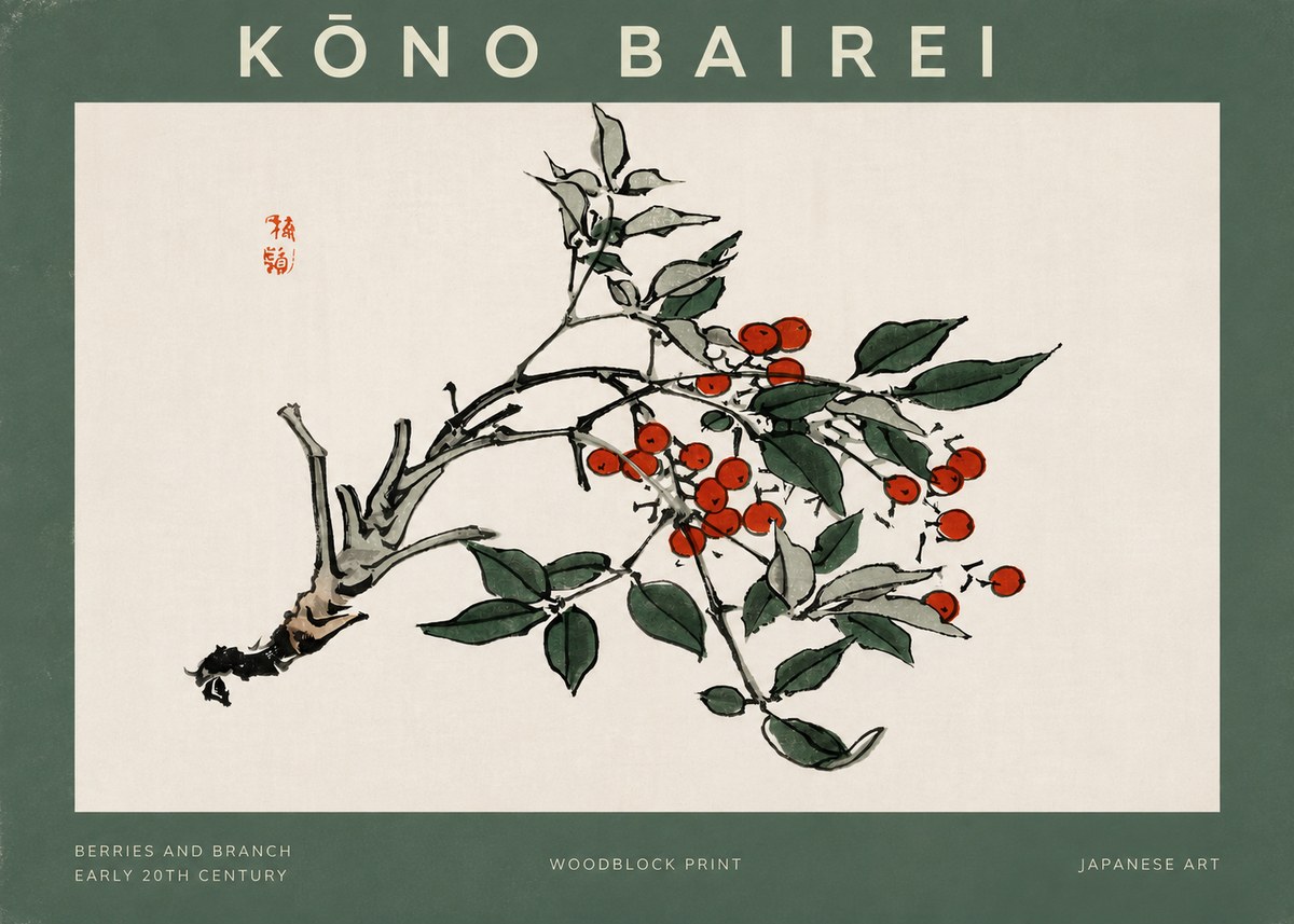Kōno Bairei Berries and Branch No2 - Plakat