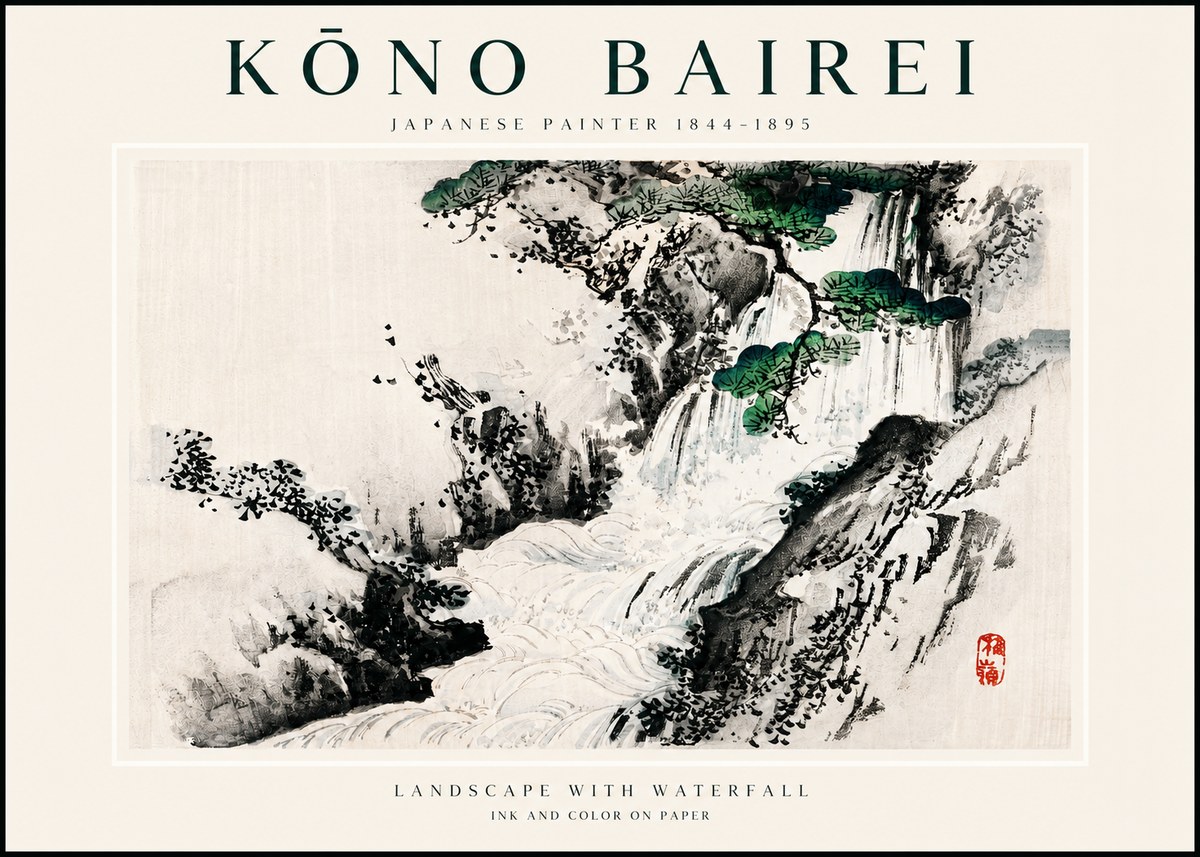 Kōno Bairei Landscape with Waterfall No3 - Plakat