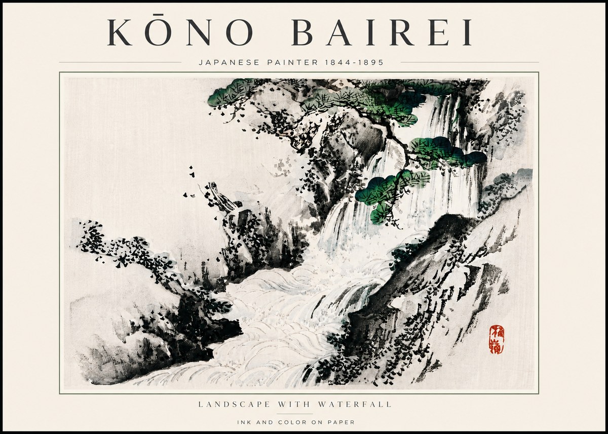Kōno Bairei Landscape with Waterfall No6 - Plakat