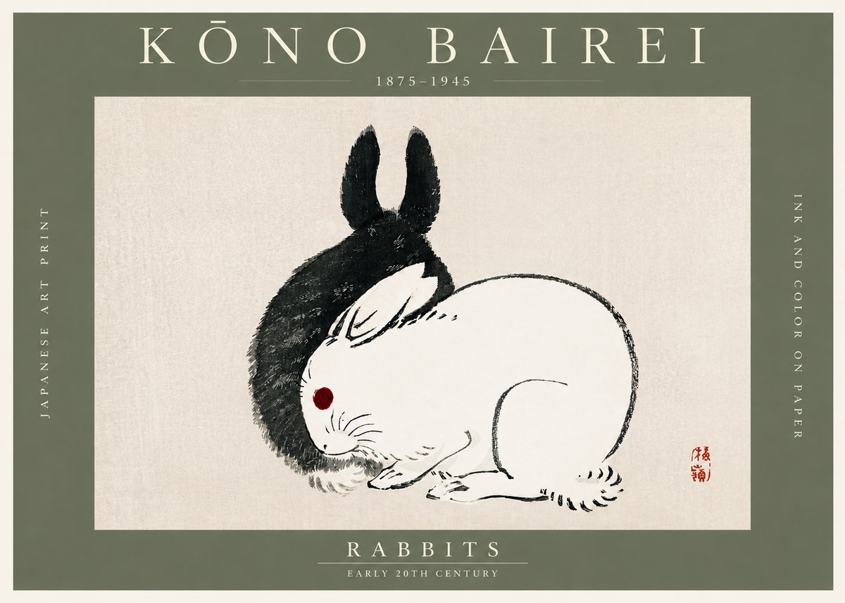 Kōno Bairei Rabbits No3 - Plakat
