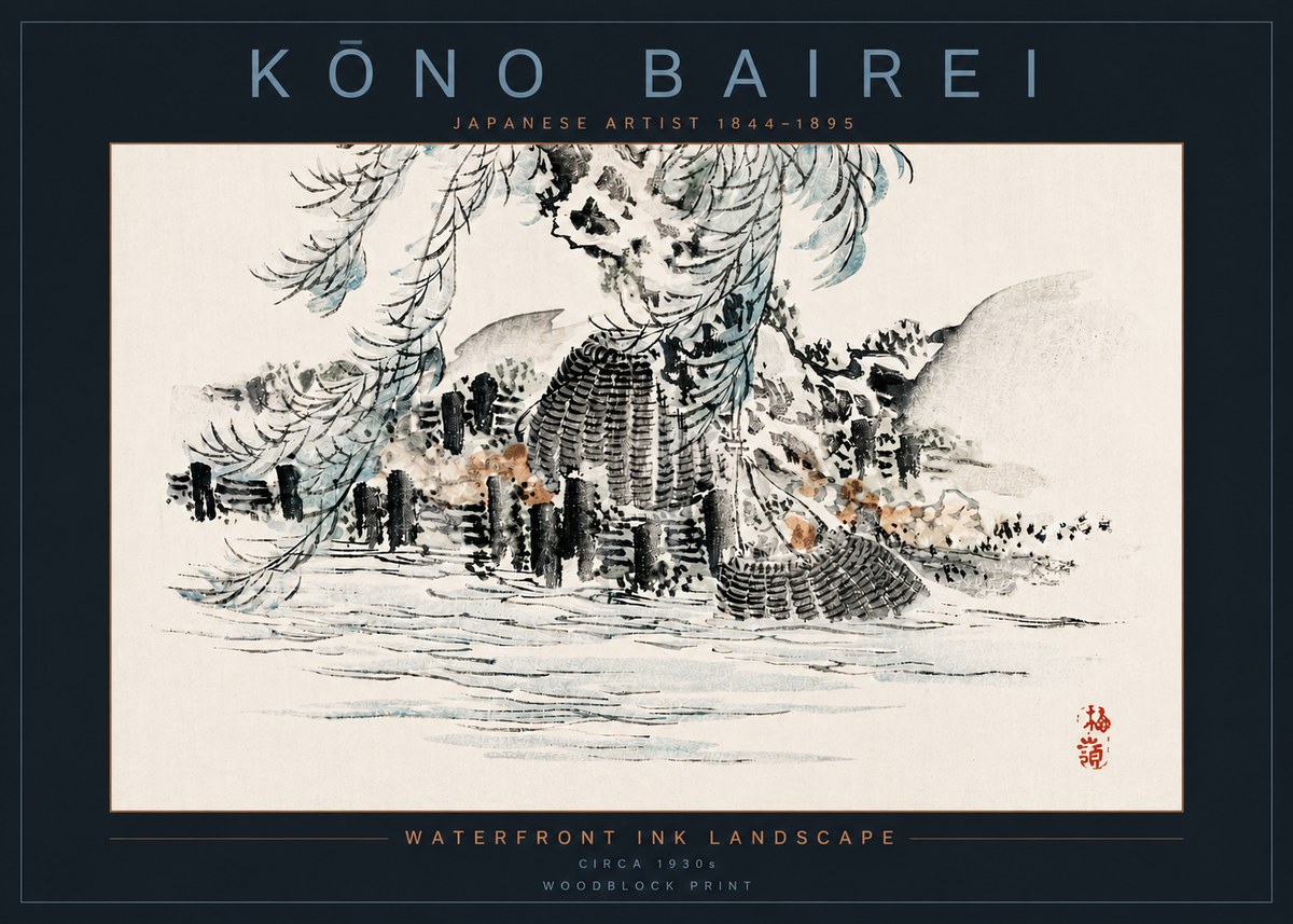 Kōno Bairei Waterfront Ink Landscape No4 - Plakat