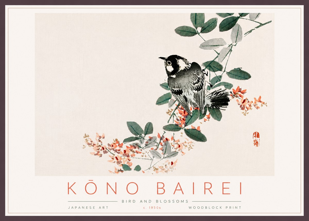 Kōno Bairei Bird and Blossoms No3 - Plakat