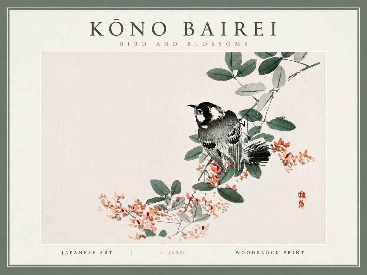 Kōno Bairei Bird and Blossoms No4 - Plakat