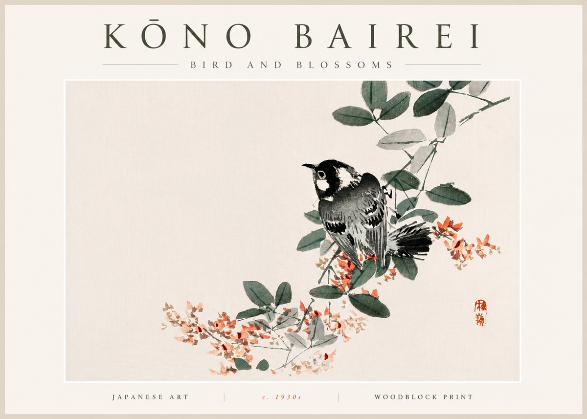 Kōno Bairei Bird and Blossoms No5 - Plakat