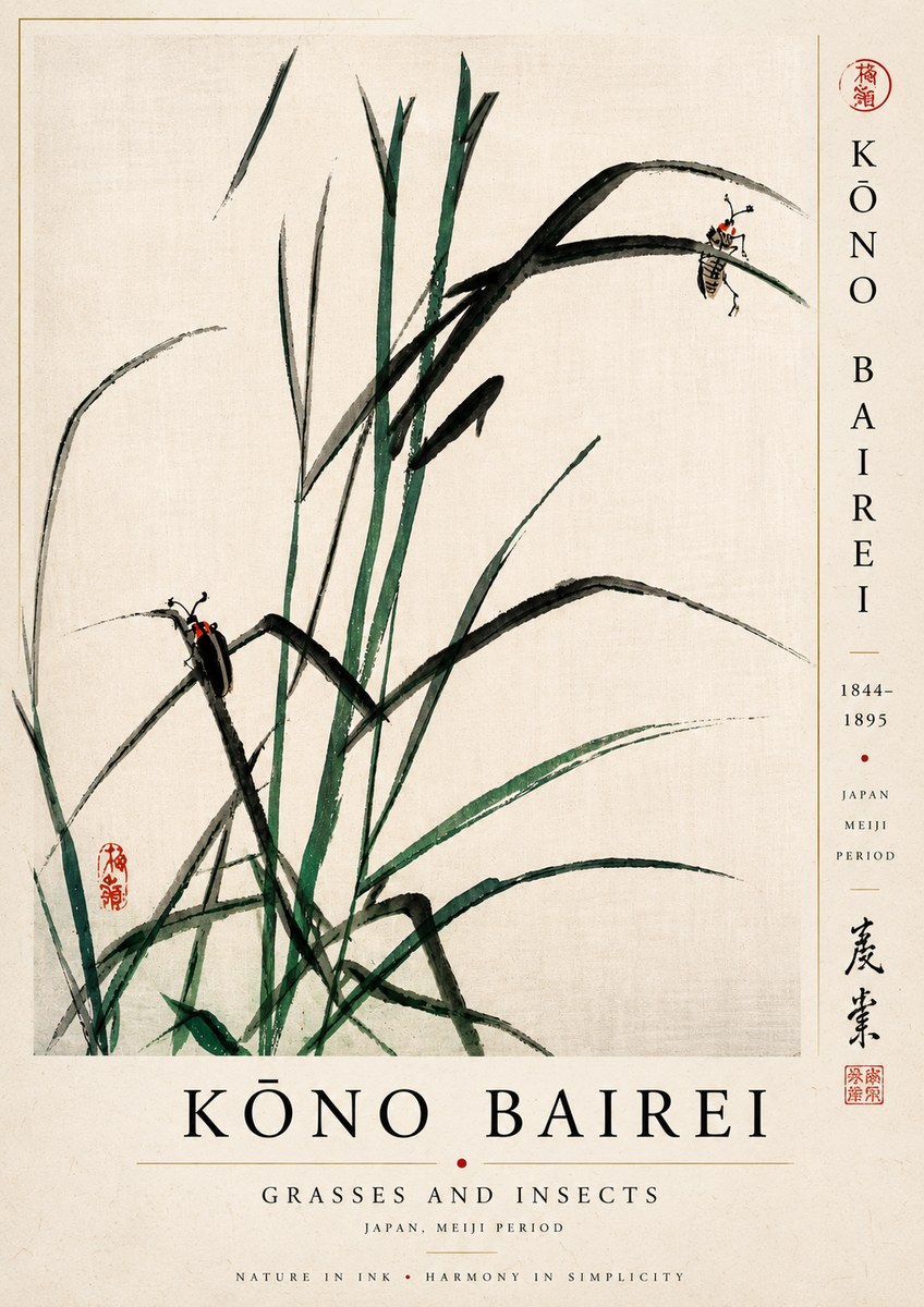 Kōno Bairei Grasses and Insects No5 - Plakat