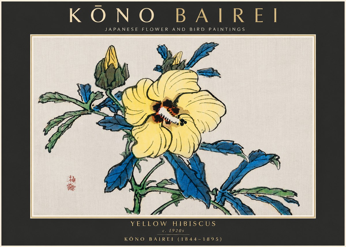 Kōno Bairei Yellow Hibiscus No5 - Plakat