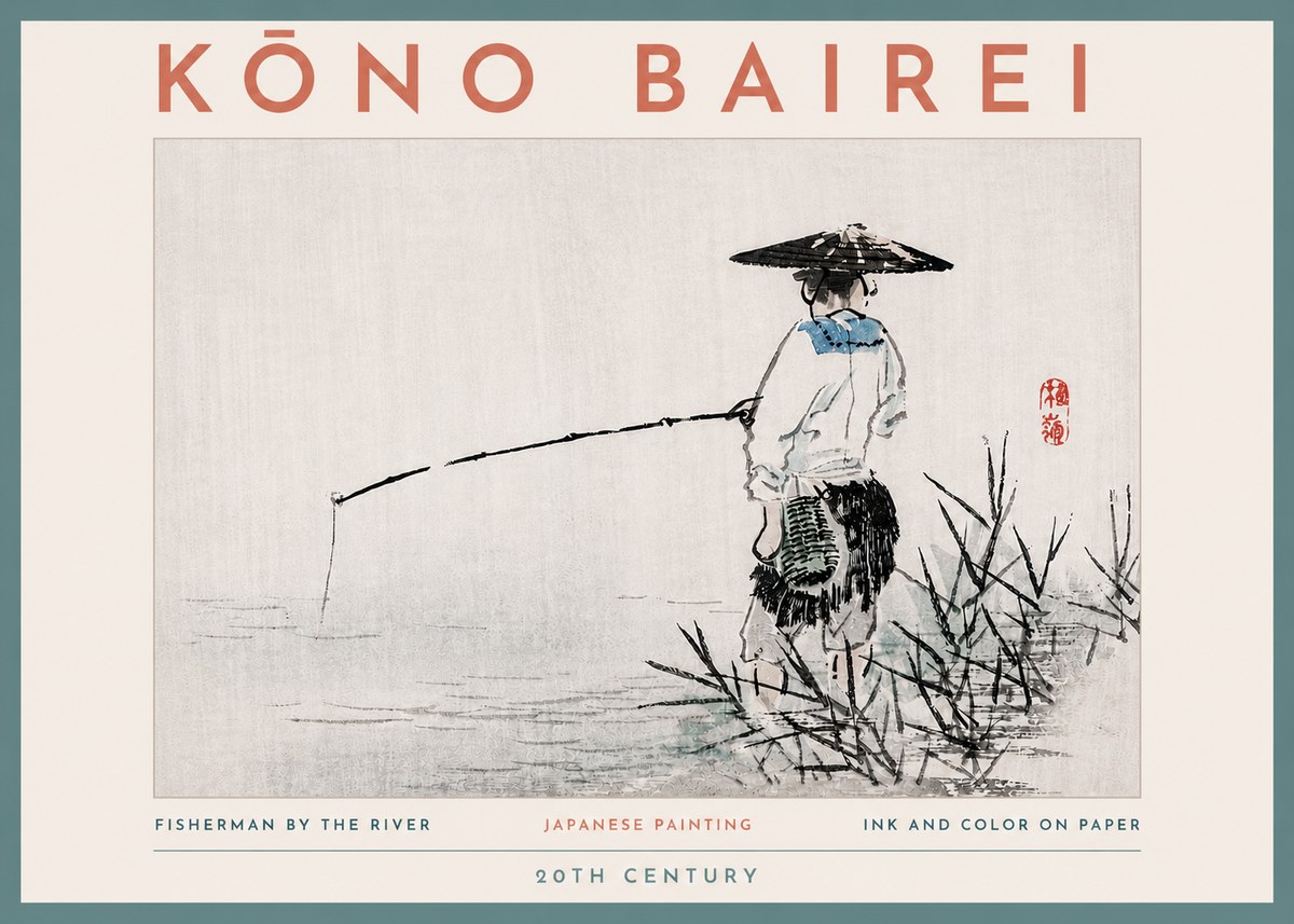 Kōno Bairei Fisherman by the River No4 - Plakat