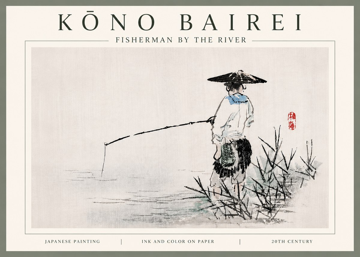 Kōno Bairei Fisherman by the River No6 - Plakat