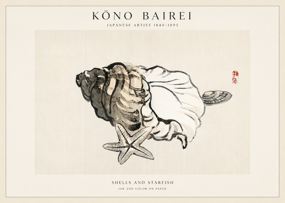 Kōno Bairei Shells and Starfish No1 - Plakat