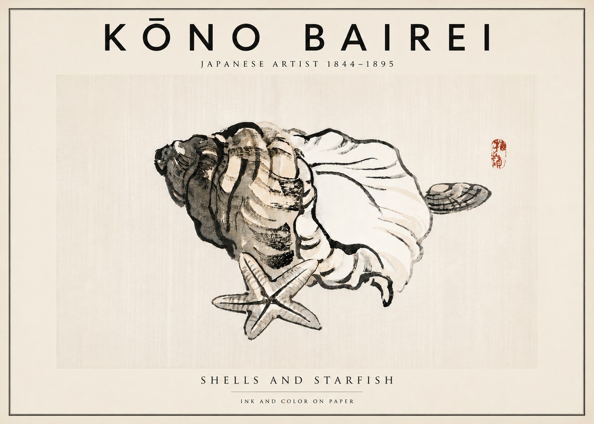 Kōno Bairei Shells and Starfish No5 - Plakat