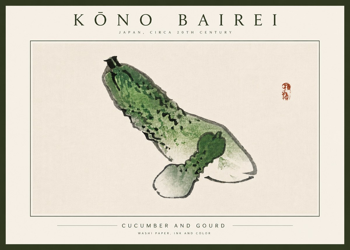 Kōno Bairei Cucumber and Gourd No4 - Plakat