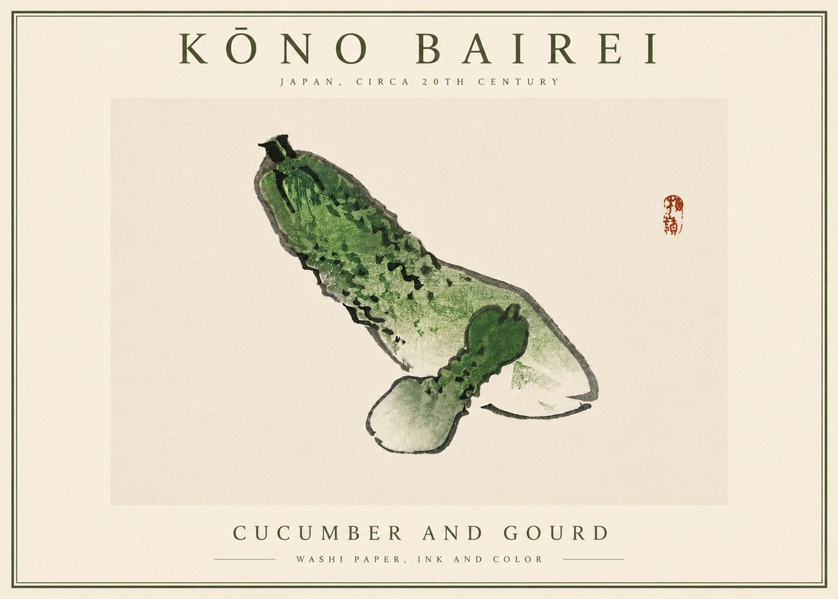 Kōno Bairei Cucumber and Gourd No6 - Plakat