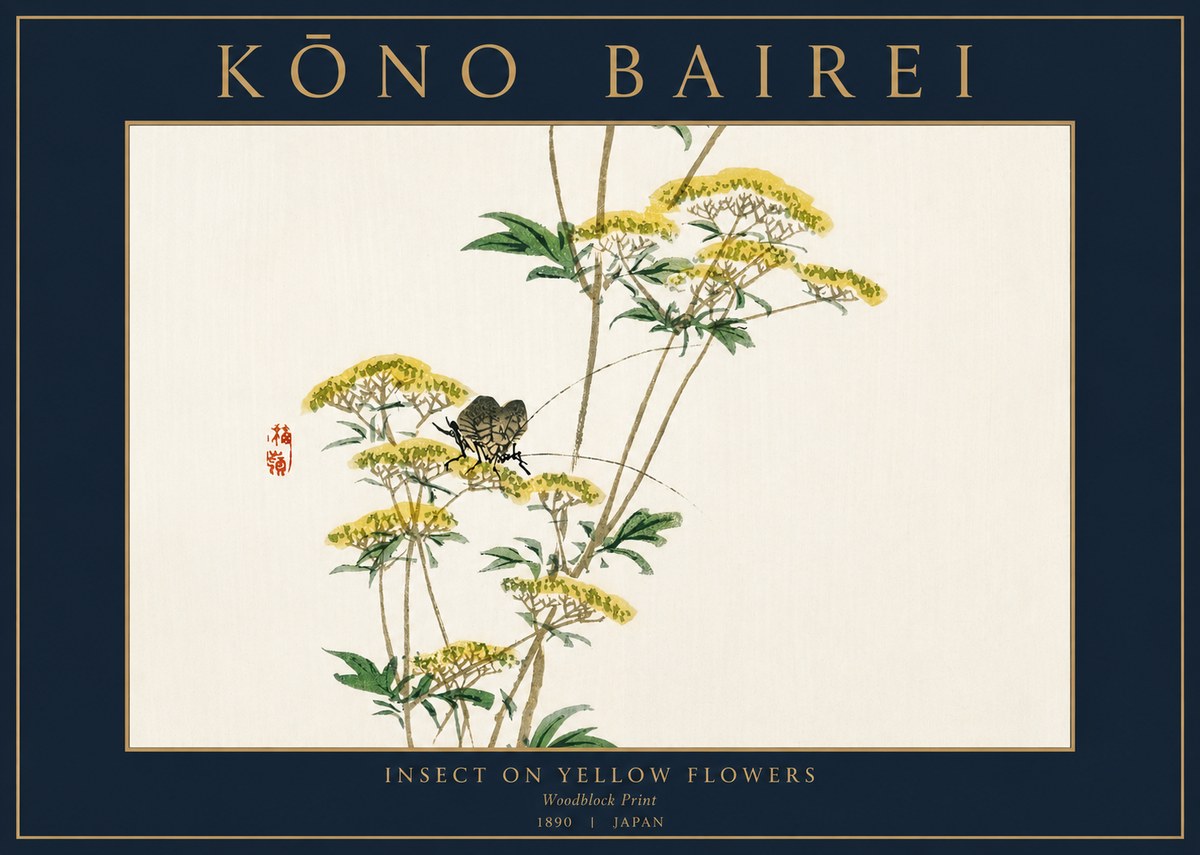 Kōno Bairei Insect on Yellow Flowers No3 - Plakat