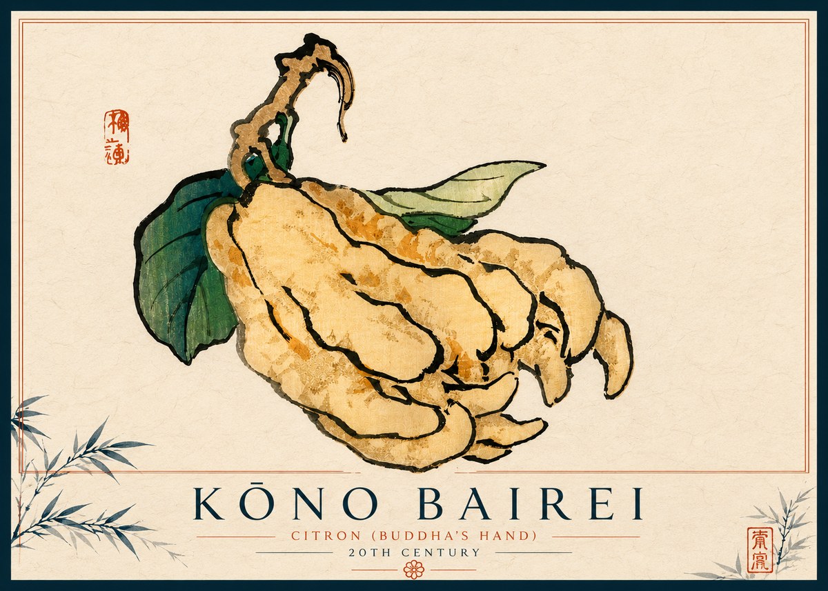 Kōno Bairei Citron (Buddha's Hand) No4 - Plakat