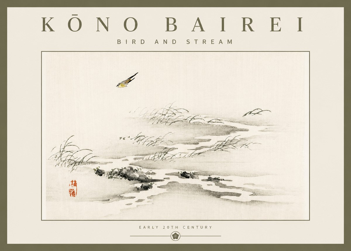 Kōno Bairei Bird and Stream No2 - Plakat