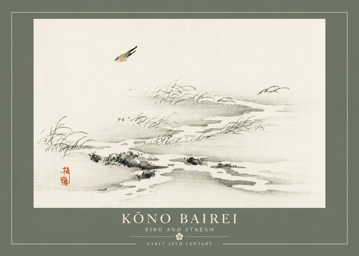 Kōno Bairei Bird and Stream No4 - Plakat