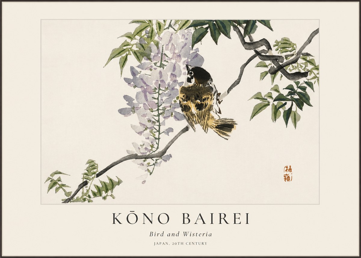 Kōno Bairei Wisteria and Bird No2 - Plakat