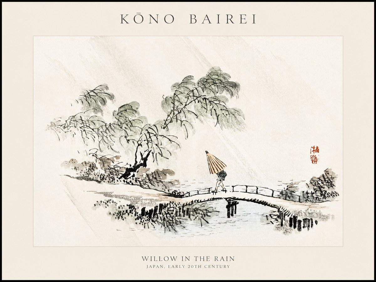 Kōno Bairei Willow in the Rain No1 - Plakat