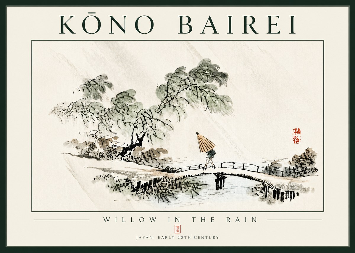 Kōno Bairei Willow in the Rain No4 - Plakat