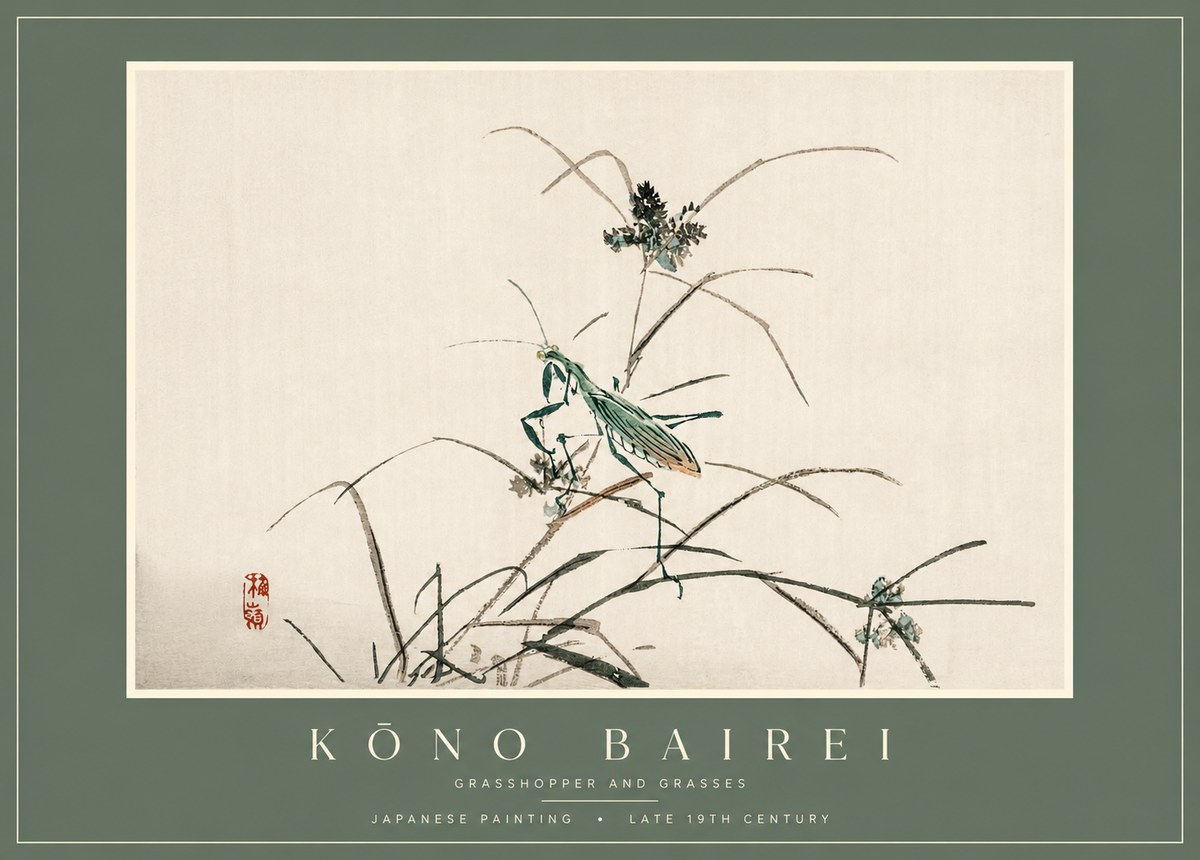 Kōno Bairei Grasshopper and Grasses No2 - Plakat