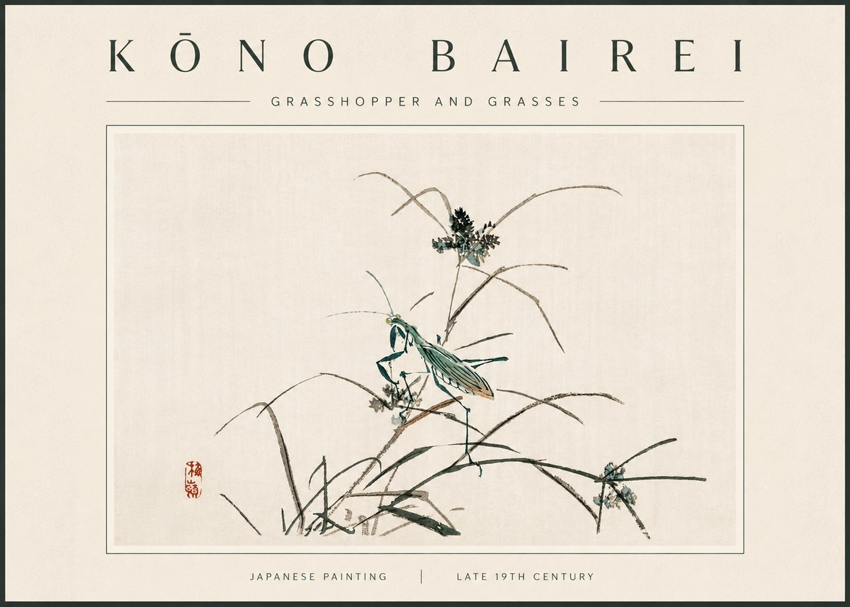 Kōno Bairei Grasshopper and Grasses No6 - Plakat