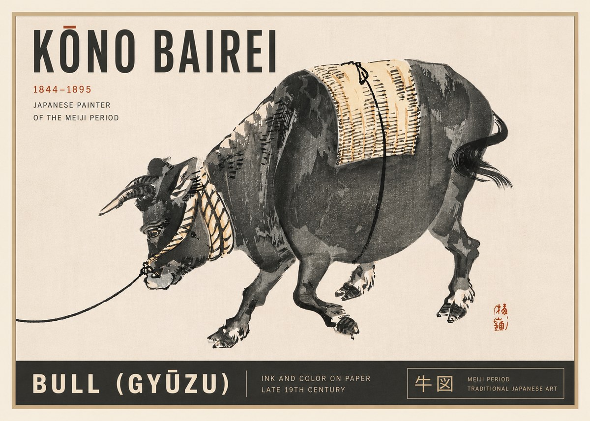 Kōno Bairei Bull (Gyūzu) No5 - Plakat