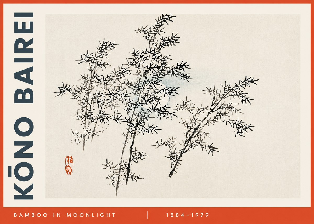 Kōno Bairei Bamboo in Moonlight No3 - Plakat